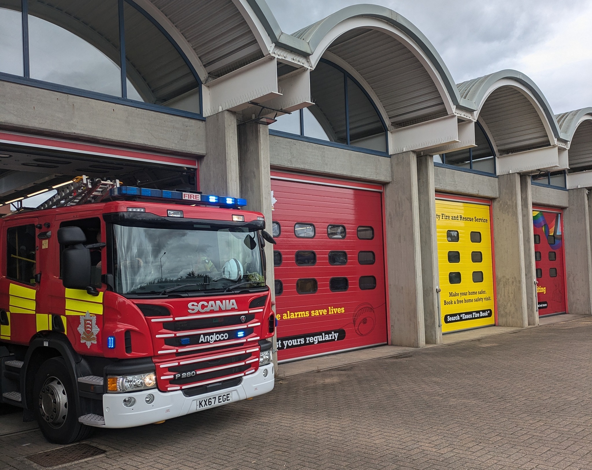 Fire appliance at a fire station