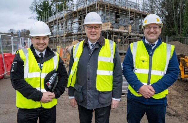 Roger Hirst with Chief Inspector Stuart Austin (District Commander for Tendring); Police, Fire, and Crime Commissioner Roger Hirst; Essex Police's' Head of Estates Patrick Duffy