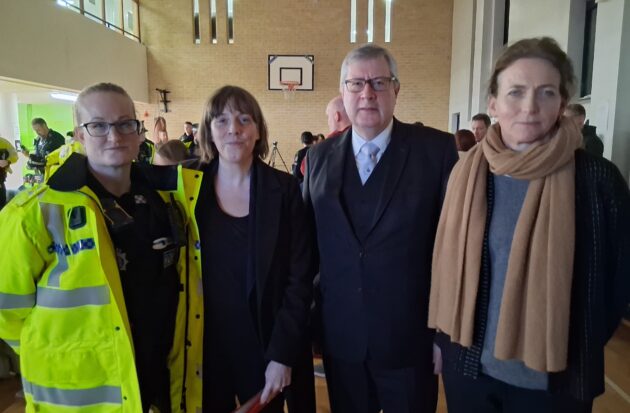 Roger Hirst with Safeguarding Minister Jess Phillips, Ch Insp Michelle Sparks and Colchester MP Pam Cox