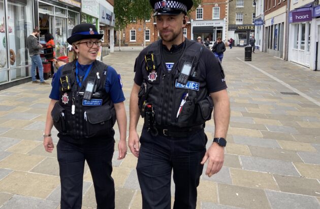 Picture of two officers patrolling in George Yard, Braintree
