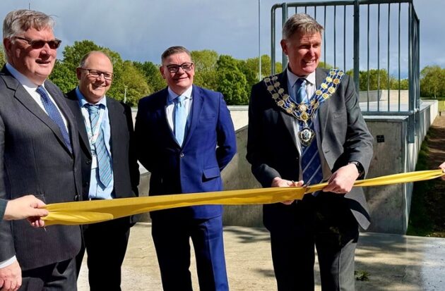 Roger Hirst at official ribbon cutting of Maldon Skate Park