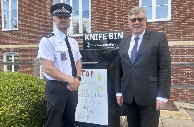 Roger Hirst and Ch Insp Terry Fisher at Brentwood with Knife bin.