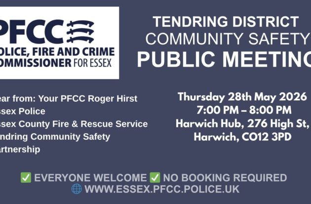 Poster advertising the PFCC Public meeting for Tendring District.