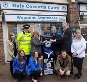 Caroline Shearer with Deputy PCC Lindsay Whitehouse, Chief Insp Russ Cole and others at the Clacton launch