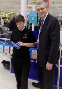 Mark Hall Academy pupil Ceiran Findley with PCC Nick Alston