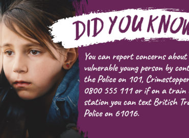 Did you know you can report concerns about a vulnerable young person by contacting the police on 101, CrimeStoppers on 0800 555 111 or if on a train or in a station you can tect British Transport Police on 61016.